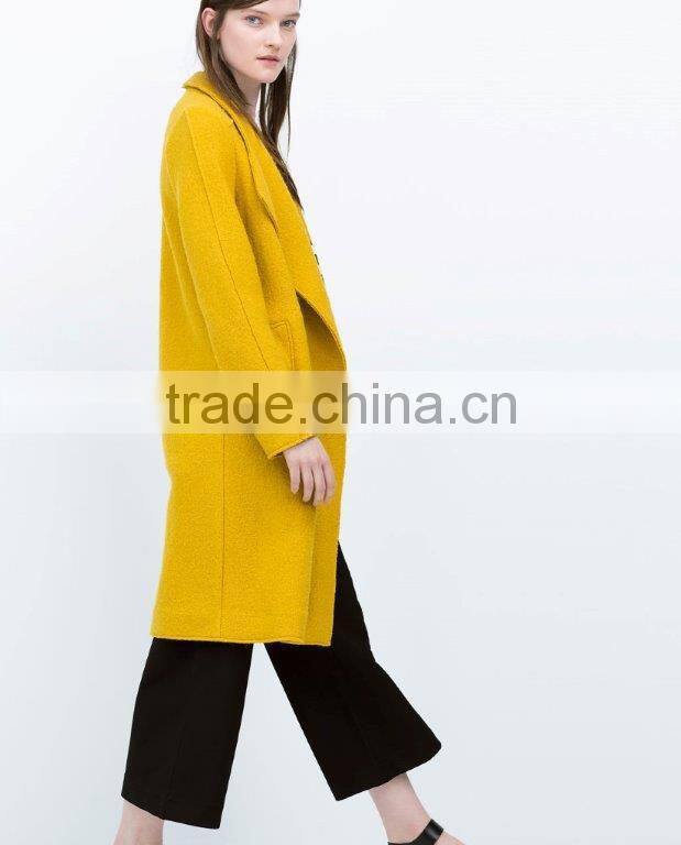 popular yellow color casual design winter season lady coat