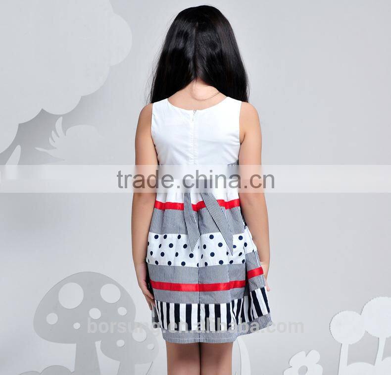 2015 summer high quality fashion pure cotton polka dots stripes splice childrens clothes guangzhou