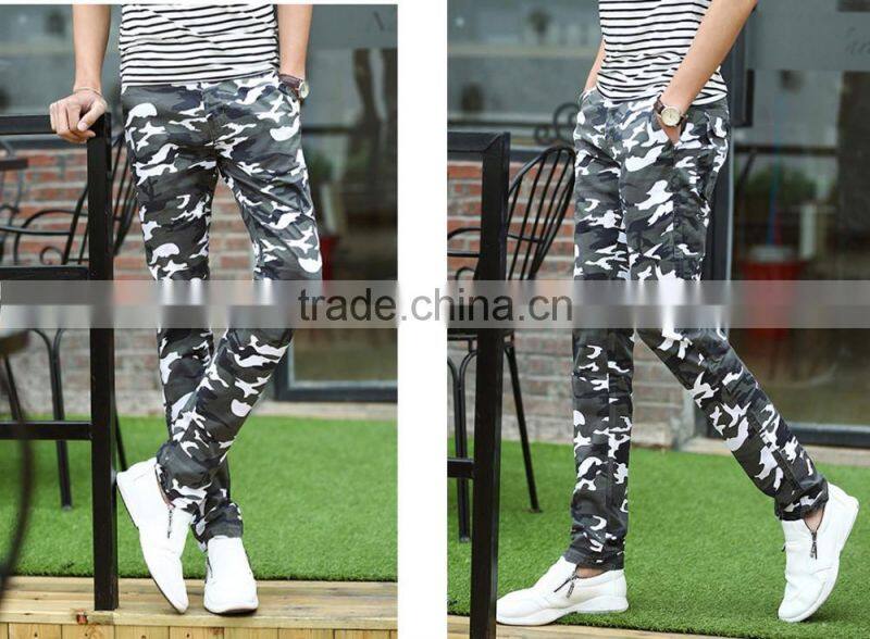 Stylish Men Casual Jogger Pants / 100% Cotton Camo Pants /Zip Pants P170214