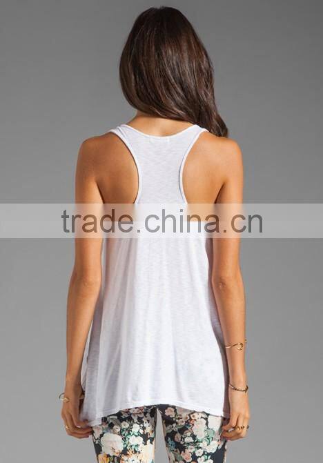 women's slub jersey swing racer back square cut tank tops in white