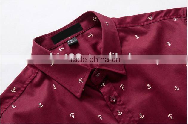 2016 men printed slim fit casual dress shirt