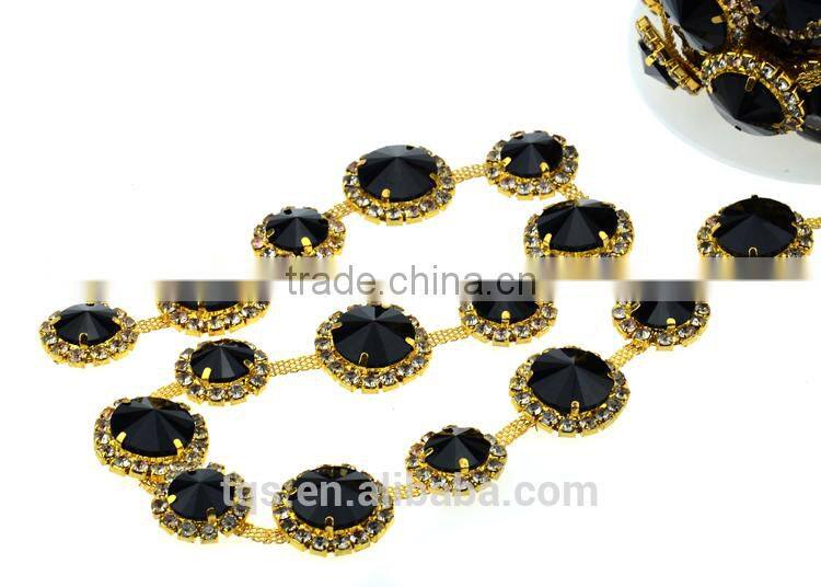 Black Stone Chain Crystal Fancy Stone Chain Trimming For Dress