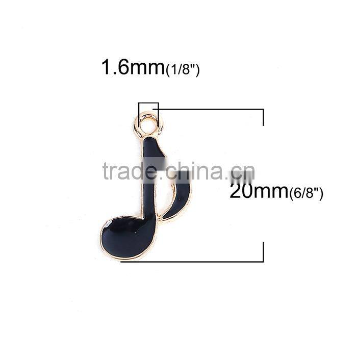 Zinc Based Alloy Music Charms Musical Note Gold Plated Black Enamel