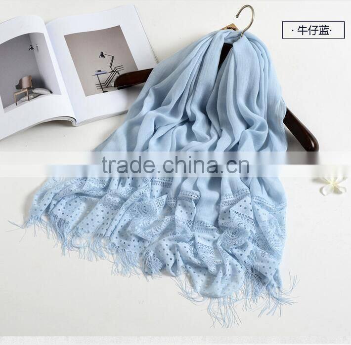 New fashion custom lash lace trimming viscose hijab scarf
