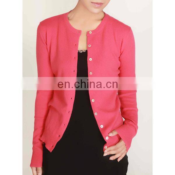 classic basic style women pure crew neck cashmere cardigan