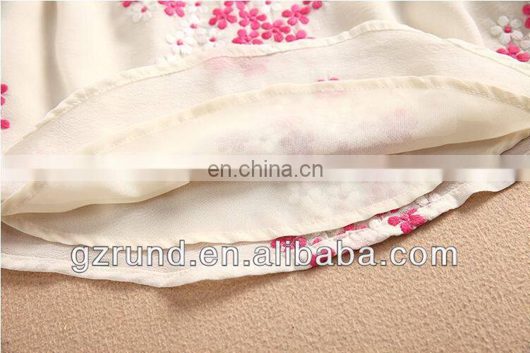 Summer new women's high-end European and American Slim embroidered flowers peach shirt sleeve T-shirt