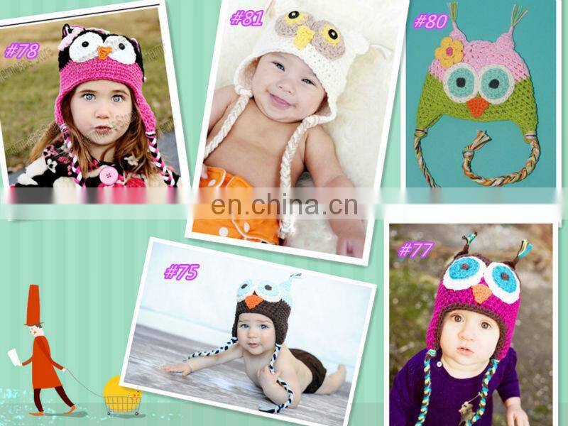 Crochet Kids Boys Giggle and Hoot OWL Ear Flap Hat Newborn Baby Beanie