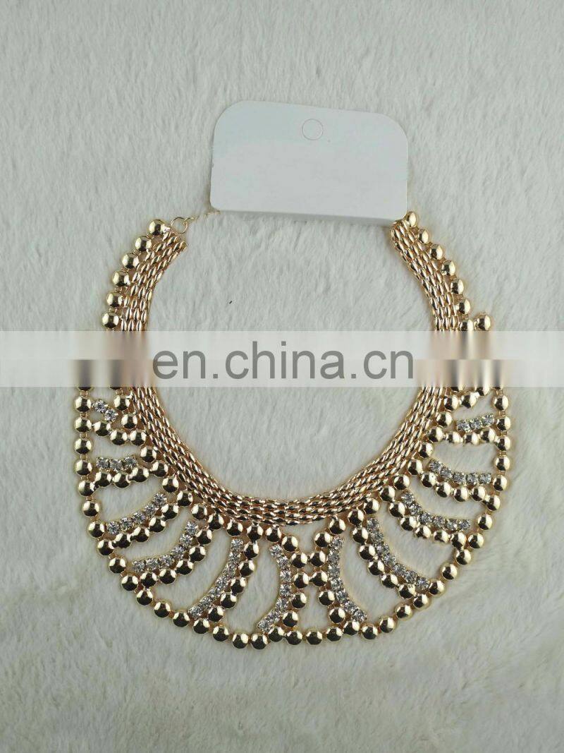 jewelry handmade high quality decoration for collars sparkle rhinestone crystal gold necklace for collar