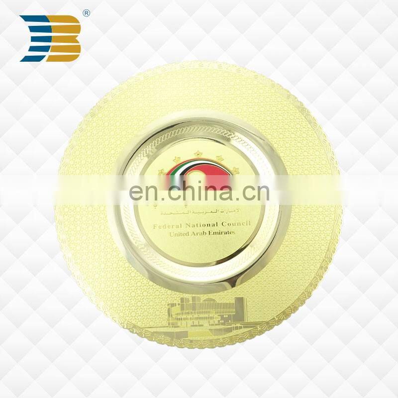 high quality shiny gold metal custom souvenir plate