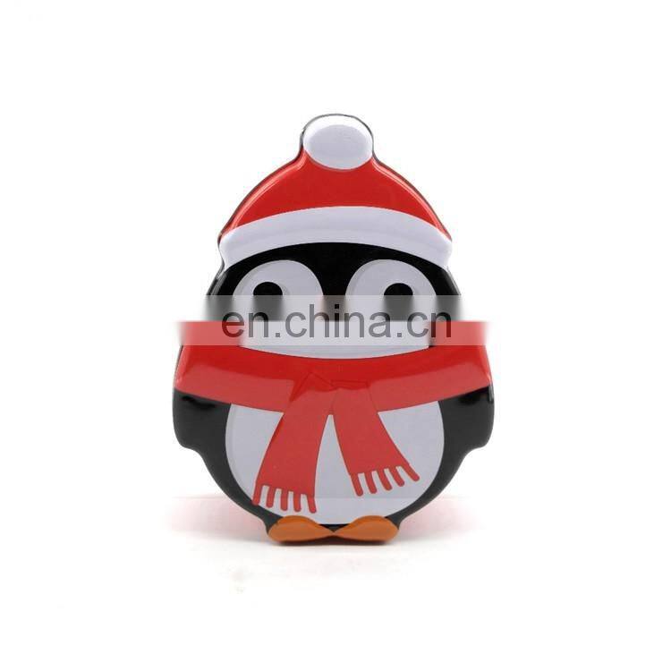 Cute penguin shaped irregular chirstmas gift packing metal tin box