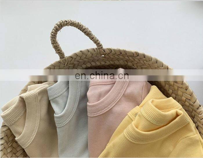 Wholesale Infants & Toddler Solid Color Clothes Baby Spring Autumn Short Sleeve Rib Cotton Romper