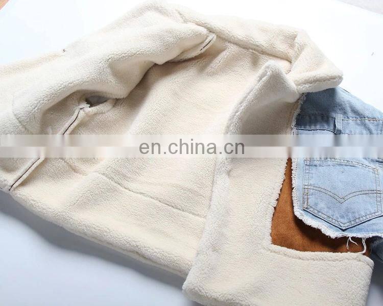 Custom LOGO High Quality denim windbreaker jacket lined with fleece coats wool jackets With Patches For Women's coat