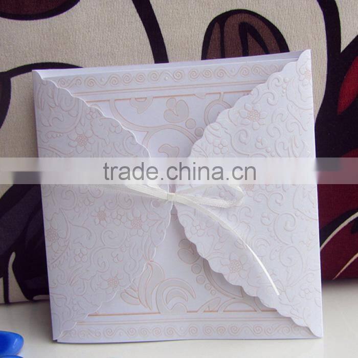 Square Ivory Royal Wedding Invitation Cards with Ribbon 2016