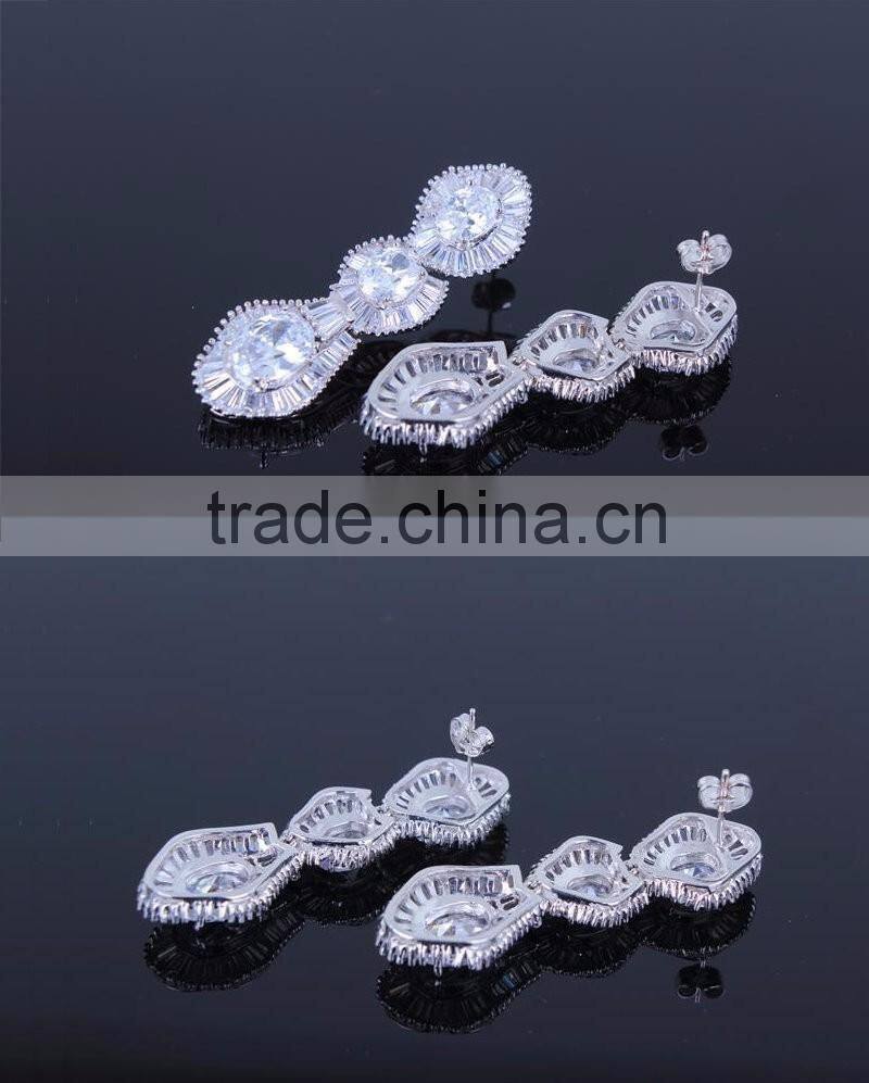 Factory Wholesale Best Quality Zircon Jewelry Baguette Multi Colored Stones Earrings