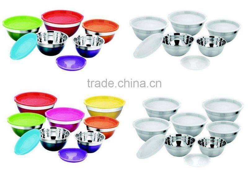 5pcs Stainless steel mixing Bowl with color lid serving bowl