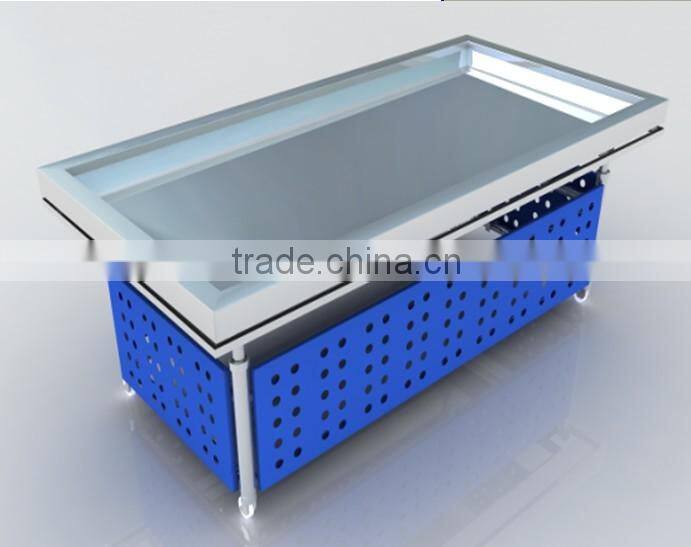 APEX custom make commercial restaurant stainless steel ice fresh frozen sardine fish frozen crawfish display table ice case