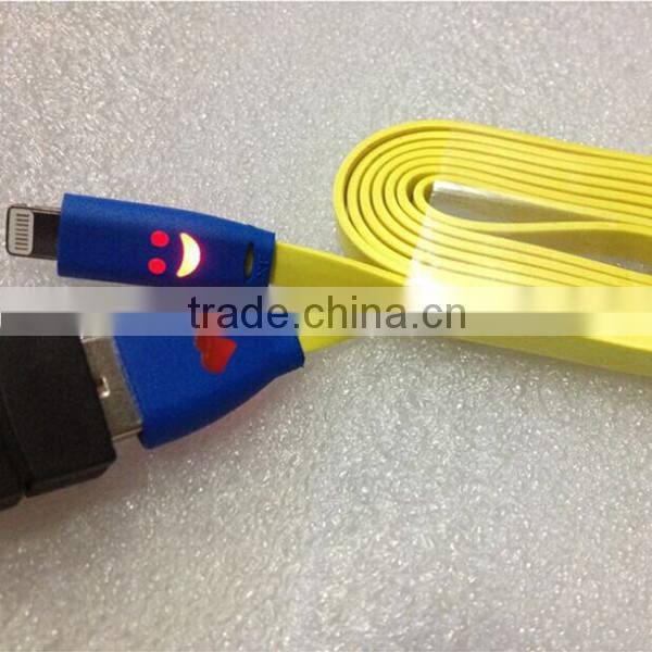 2015 Smile Face Cable For iPhone 5s 6G with Led Light ,New USB Cable With Led Light