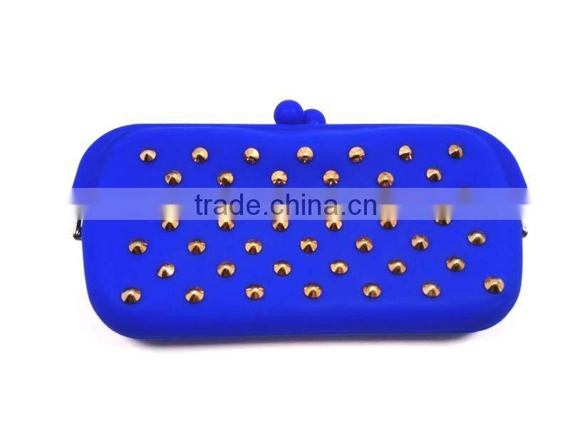 Metal Decor Navy Blue Wallet Photos Durable Retro Coin Purse Silicone Long Purse