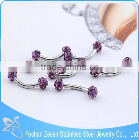 China manufacturer piercing medical steel purple crystal custom eyebrow rings