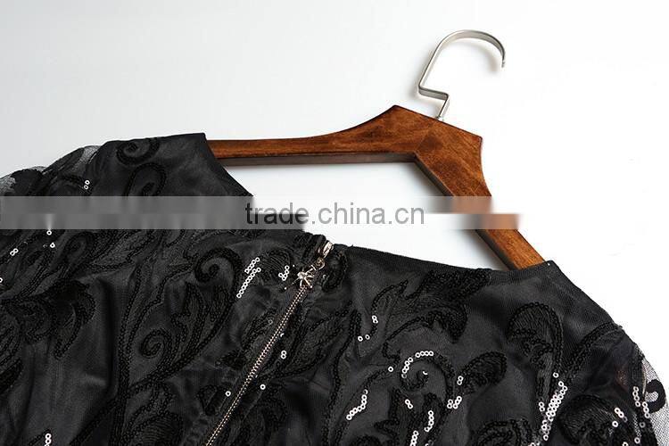 V2-MN Cocktail Dress 2016 New Arrival Black Sophisticated Embroidery Sequin Maxi Dress