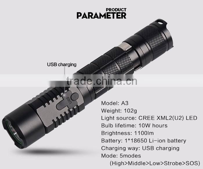 SupFire USB Two switch flashlight A3