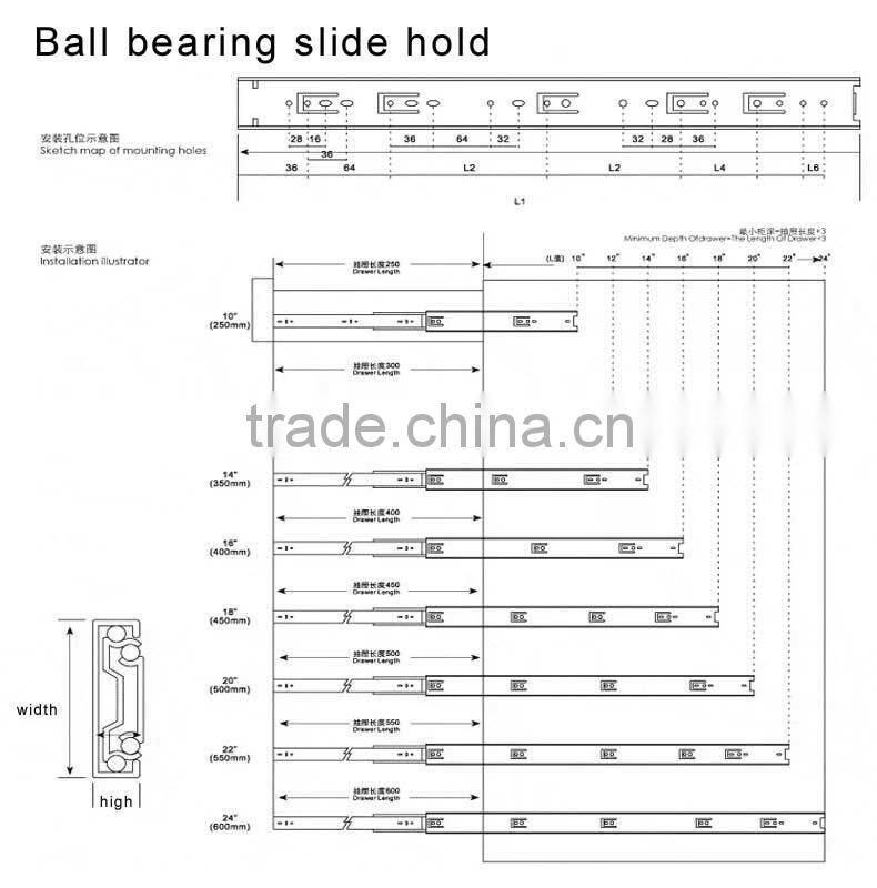Hettich Drawer Slide Ball Bearing Drawer Slide Rainbow Finished Drawer Slide