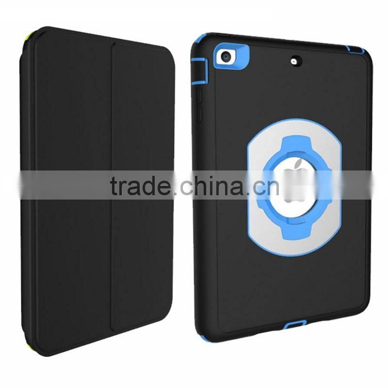 For iPad mini 4 shockproof rubber rotated foldable stand folio cover case