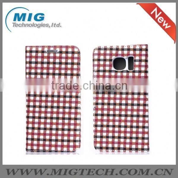 For samsung galaxy S6 Grid pattern PU leather case Cell phone case, For Samsung S6 or For Samsung S6 edge