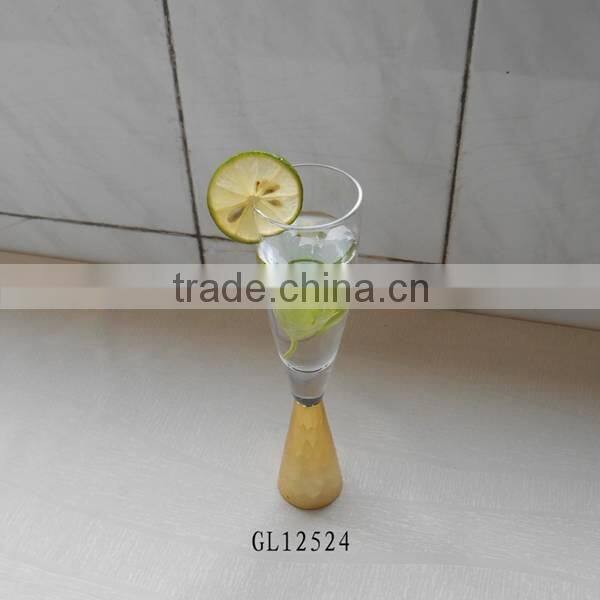 gold colored thick stem long champagne glasses