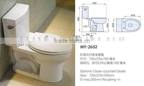 Siphonic two-piece toilet with CUPC for USA and Canada Market