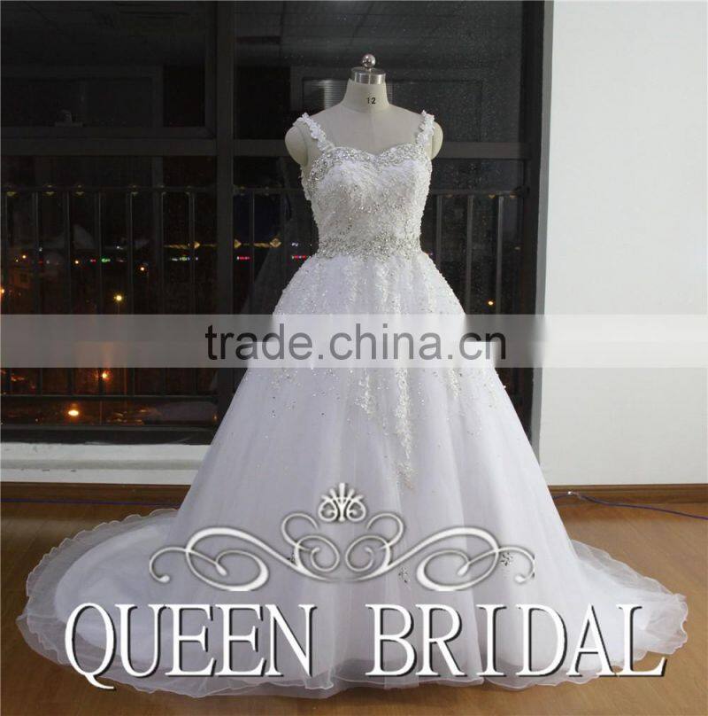 Ball Gown Spaghetti Strap Beaded Wedding Dress For Fat Woman