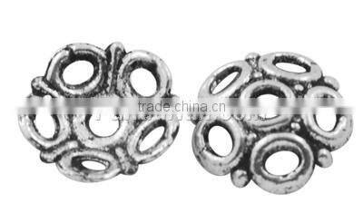 Tibetan Silver Bead Caps, Lead Free and Nickel Free, Antique Silver, about 8mm in diameter, 2mm thick, hole: 1.5mm (LF9832Y-NF)