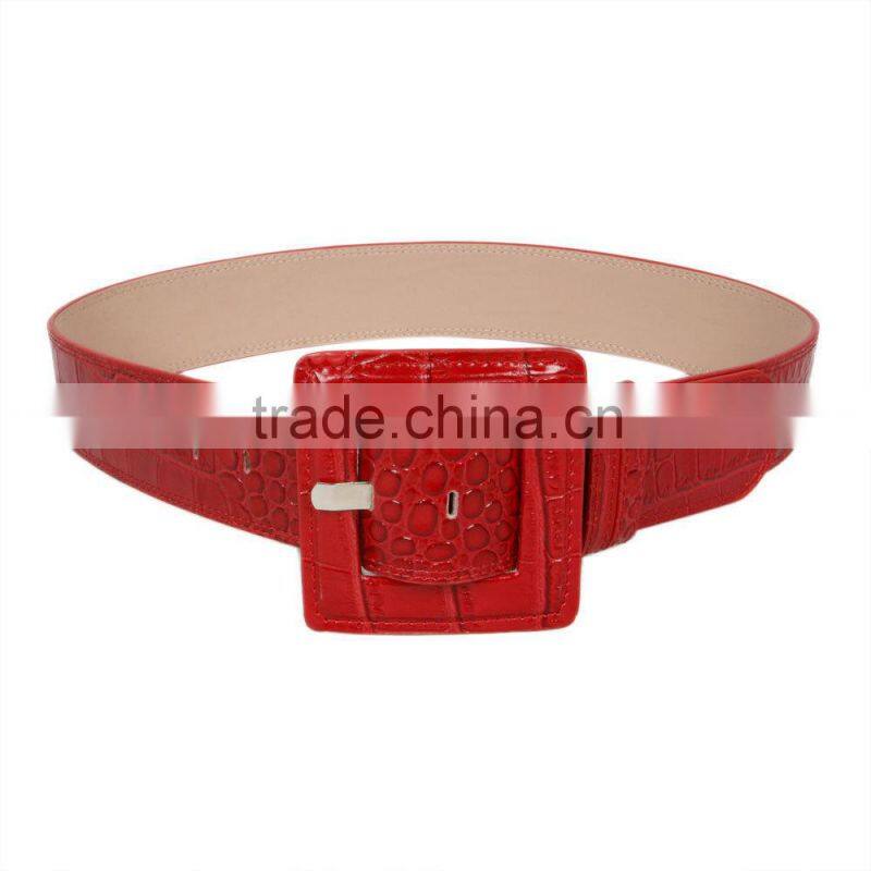Fashion Black&Red Croc Leather Wide Woman Dress Belt