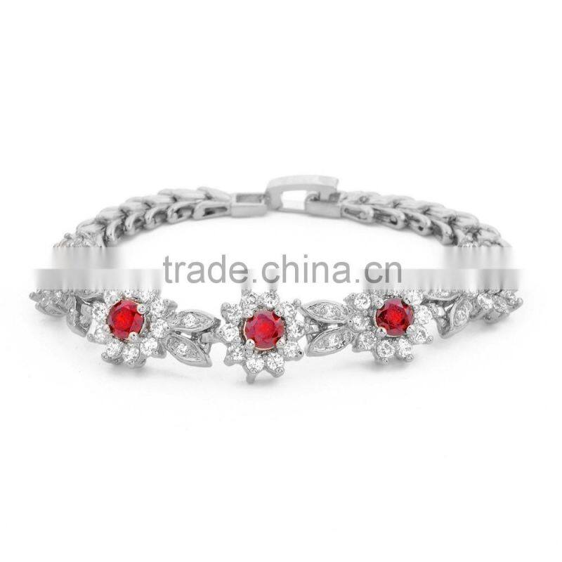Wedding Jewelry 18 K Gold / White Gold Plated Inlay Red Zircon Cubic Bracelets