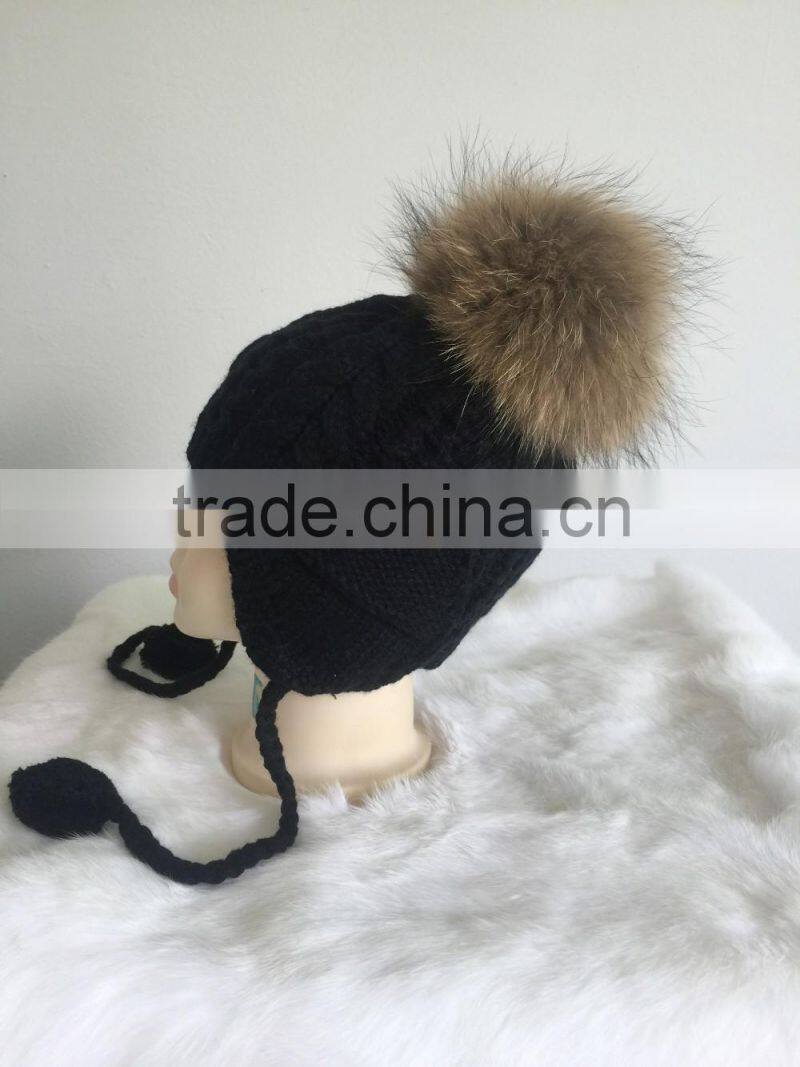 New Design Fur Pom Pom Hats Crochet Baby Hats Children Fur Bobble Hats