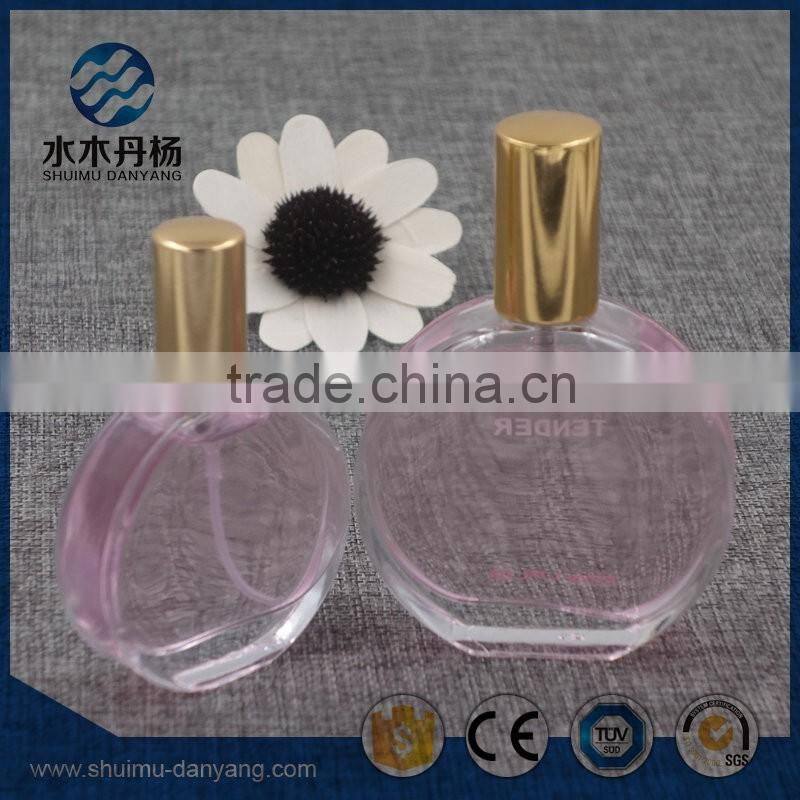 High quality 50ml flat clear perfume glass bottle for sale
