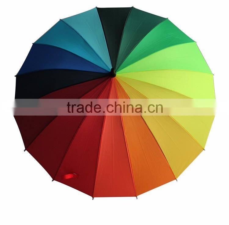 New fashion 16k rainbow high uality long handle straight umbrella