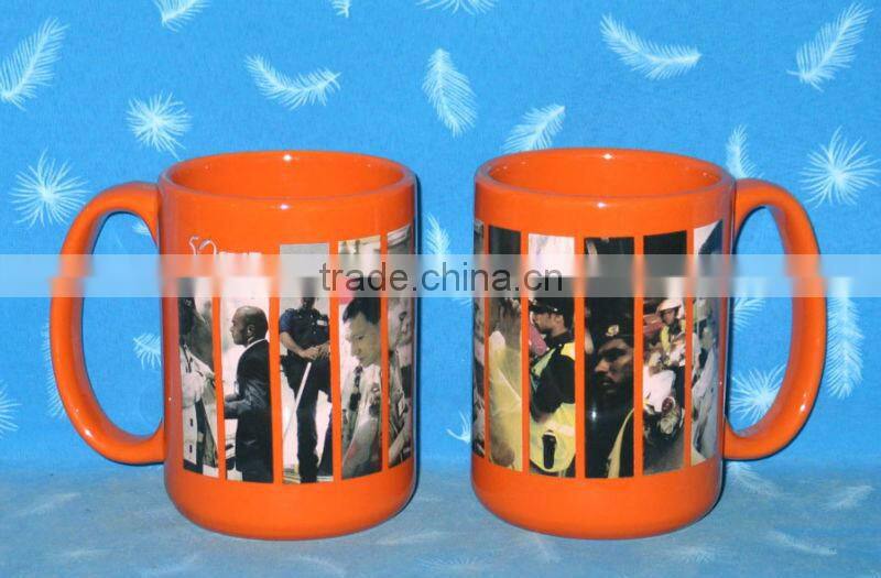 JT-1015 Straight Shape Orange Glazed Ceramic Mug with Decal