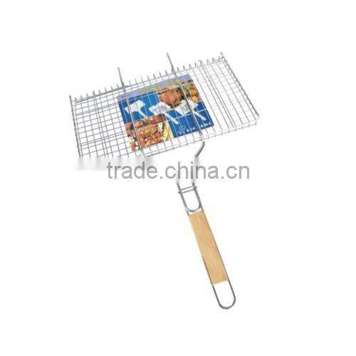 Wood Handle Rectangle BBQ Grill Grates Wire Mesh 32x19cm