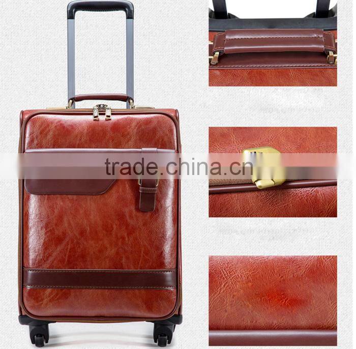 2015 hot selling PU travel luggage spinner trolley luggage bag with removable wheels
