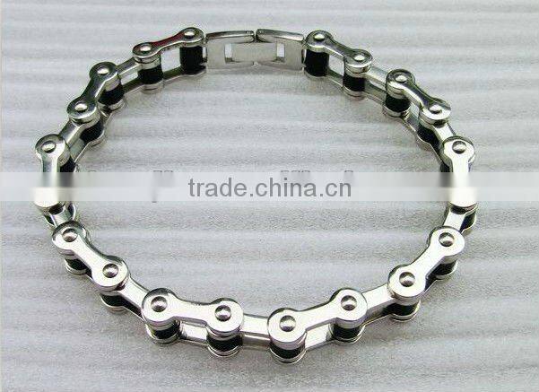 17012 Black Silicone Mens Biker Stainless steel Bracelet