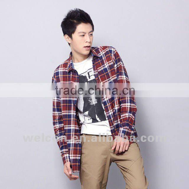 Latest men's 100% cotton long sleeve fashion classic plaid flannel famous brand OEM shirts