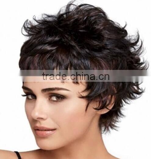 Curly Short Brown Heat Resistant Fibre Full Bang