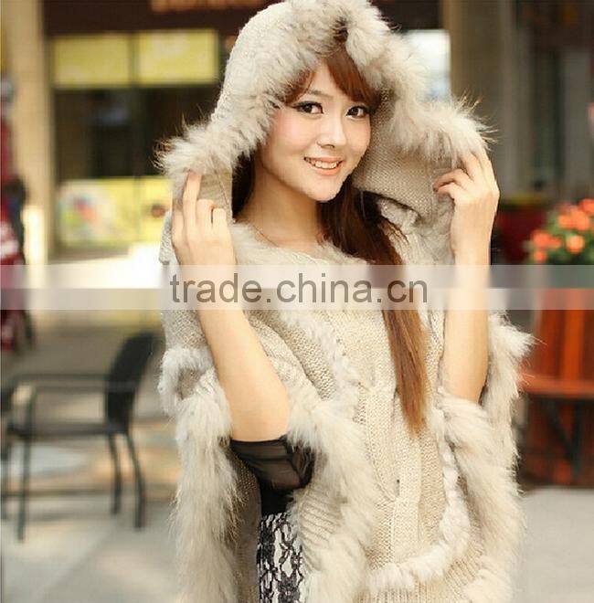 wholesale women cape, rabbit fur poncho, women winter clothes