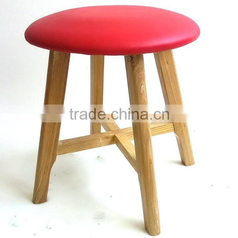 TDUK-03-2 QVB JIANDE TONGDA RED COLOR ASH WOOD FRAME NATURE PATING PU ROUND SEAT STOOL WOODEN STOOL