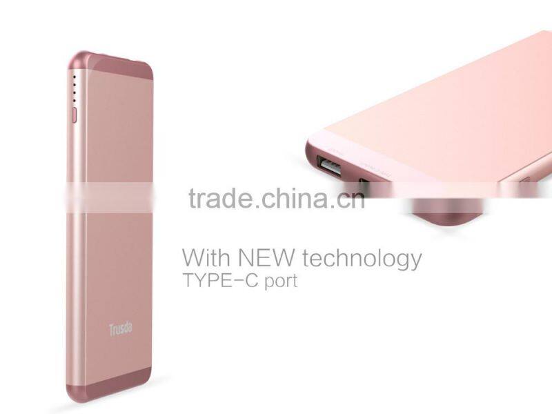 2016 newest design slim USB Type-C 10000mah portable power bank