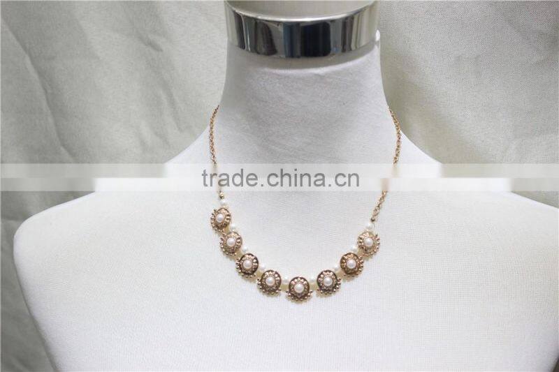 Newest Gold Metal w/Pure White Pearl Goldtone Pendant Necklace Simple Chain Necklace2016 Fashion Style Wholesale