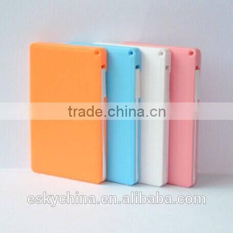 New products credit card power bank, exact same size as credit card,1400mAh battery ,Plastic Housing with cable