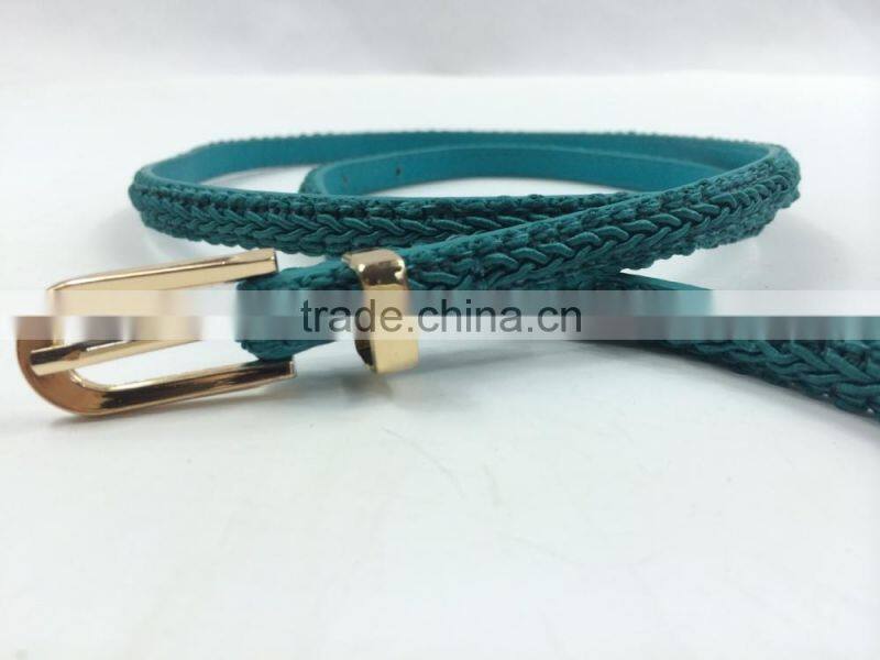 Shiny ployester material with PU leather skinny belt for dress decoration