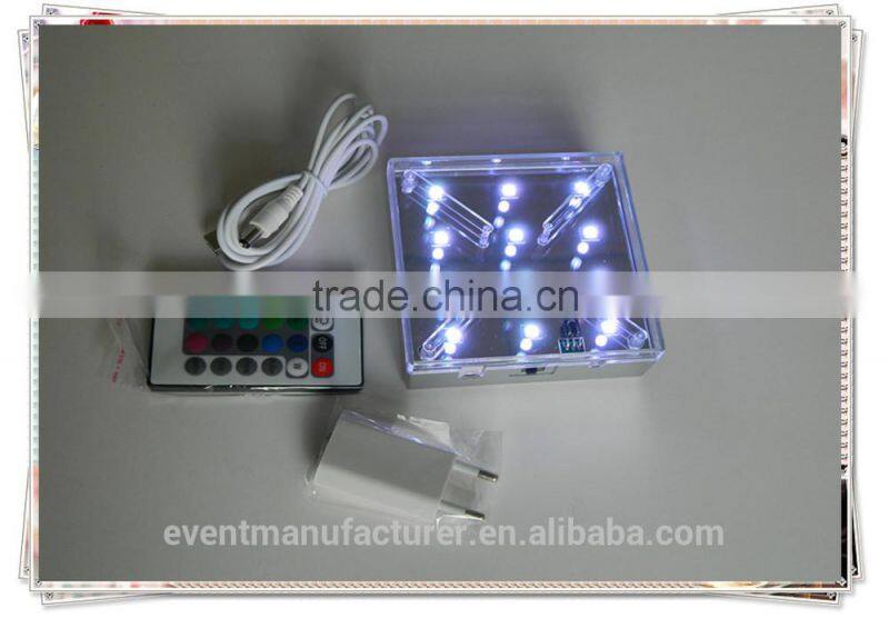 New square RGB led base light glass vases wedding centerpiece